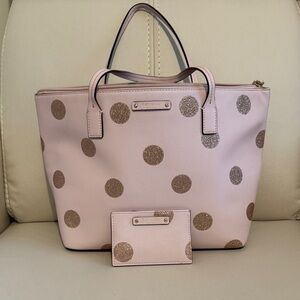 Kate Spade Light Pink Tote with Gold Polka Dots